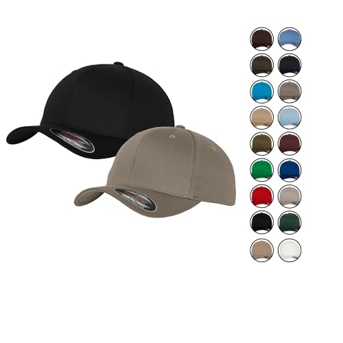 2er Flexfit Unisex Wooly Combed Cap Baseball Caps graue Unterseite S M L XL XXL Basecap Mütze, Youth, 1x Black-Black + 1x Grau + 1x HL-Kauf Notizblock von HLKauf