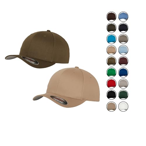 2er Flexfit Unisex Wooly Combed Cap Baseball Caps graue Unterseite S M L XL XXL Basecap Mütze, Youth, 1x Khaki + 1x Olive + 1x HL-Kauf Notizblock von HLKauf