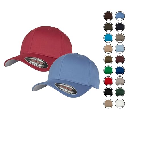 2er Flexfit Unisex Wooly Combed Cap Baseball Caps graue Unterseite S M L XL XXL Basecap Mütze, Youth, 1x Rose Brown + 1x Slate Blue + 1x HL-Kauf Notizblock von HLKauf