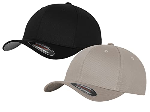 2er Flexfit Unisex Wooly Combed Cap Baseball Caps graue Unterseite S M L XL XXL Basecap Mütze, Youth, 1x Schwarz + 1x Silber + 1x HL-Kauf Notizblock von HLKauf