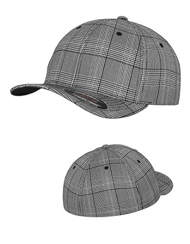 Flexfit Caps Wooly Combed Cap Delta Tartan Glen Unisex Cap Baseball XXS-XXL Basecap Mütze, L-XL, 1x Glen Check Black/White & 1x HL-Kauf Notizblock von HLKauf