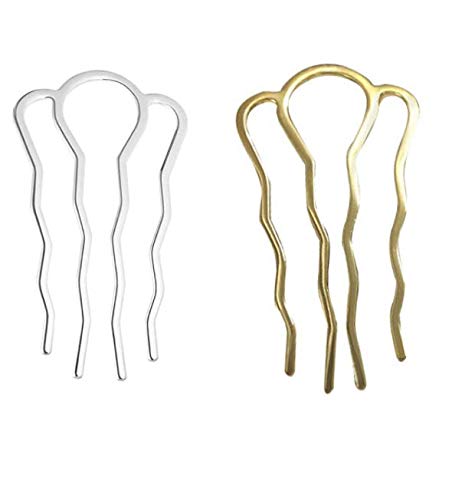 HLLMX Metall-Haarkämme mit 4 Zähnen, seitliche Hochsteckfrisuren, lange Clips für Damen-Haarstyling-Zubehör (Gold und Silber), 2 Stück von HLLMX