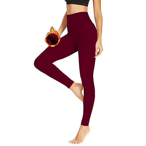 HLTPRO Leggings Damen Gefütterte Thermoleggins Mit Teddy-Innenfleece High Waist Leggins Warm Winter Sportleggins Lang Strumpfhosen Yogahose Laufhose(1er-Weinrot,S-M) von HLTPRO