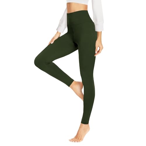 HLTPRO Thermo Leggings Damen Gefüttert Im Winter, High Waist Thermoleggings Warm Thermohose Blickdicht Strumpfhose Für Sport(Armeegrün,2XL) von HLTPRO
