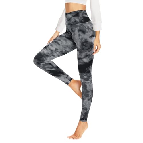 HLTPRO Thermo Leggings Damen Gefüttert Im Winter, High Waist Thermoleggings Warm Thermohose Blickdicht Strumpfhose Für Sport(Schwarz Tie-dye,L/XL) von HLTPRO
