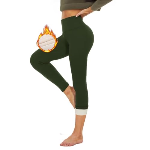 HLTPRO Thermo Leggings Damen Gefütterte Winter High Waist Thermohose Dicke Thermoleggings Warm Leggins für Outdoor Hause Armee grün L von HLTPRO