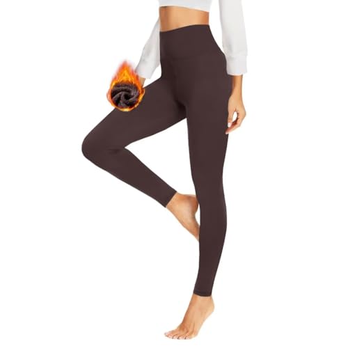 HLTPRO Thermo Leggings Damen im Winter, High Waist Thermohose Gefütterte Thermoleggins Warm Blickdicht für Sport(Kaffee,S/M) von HLTPRO