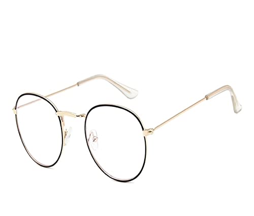HLVDLSNI Brillengestell Frauen Vintage Runde Transparent Computer Anti Blue Ray Brillengestelle Modemarke Klare Linse Optische Brillen(Gold Black) von HLVDLSNI
