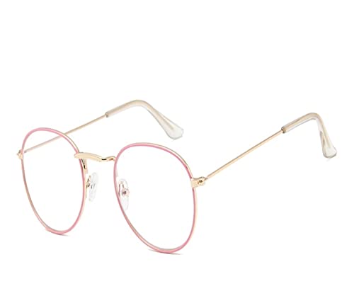 HLVDLSNI Brillengestell Frauen Vintage Runde Transparent Computer Anti Blue Ray Brillengestelle Modemarke Klare Linse Optische Brillen(Gold Pink) von HLVDLSNI