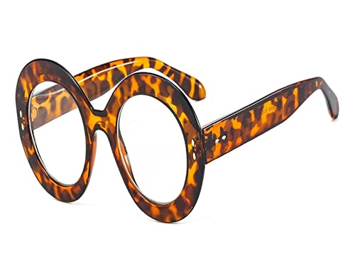 HLVDLSNI Brillengestell im Vintage-Stil for Damen, oval, modisch, übergroß, transparent, orange, dekorative Brille, klare Linse(Leopard) von HLVDLSNI