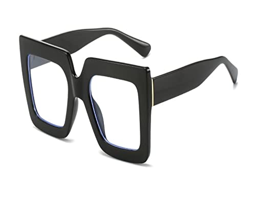 HLVDLSNI Bunte Anti-Blaulicht-Brille for Frauen, quadratisch, übergroß, schwarze Damen, optisches Brillengestell, klare Linse, weibliche Brille(Black Clear) von HLVDLSNI