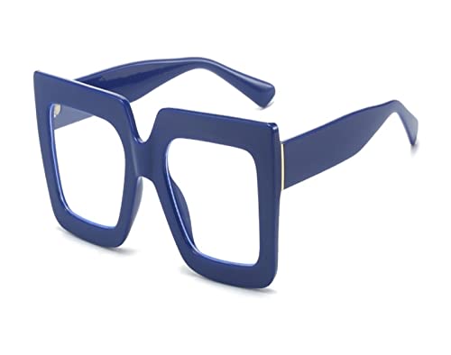HLVDLSNI Bunte Anti-Blaulicht-Brille for Frauen, quadratisch, übergroß, schwarze Damen, optisches Brillengestell, klare Linse, weibliche Brille(Blue Clear) von HLVDLSNI