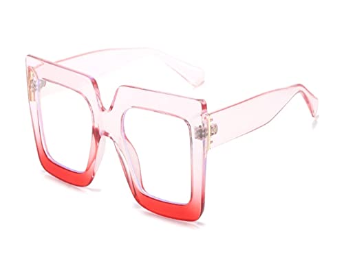 HLVDLSNI Bunte Anti-Blaulicht-Brille for Frauen, quadratisch, übergroß, schwarze Damen, optisches Brillengestell, klare Linse, weibliche Brille(Pink Red) von HLVDLSNI