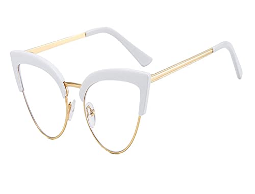 HLVDLSNI Damen Cat Eyes Rahmen Elegante Damen Transparente Optik Damenbrille(White) von HLVDLSNI