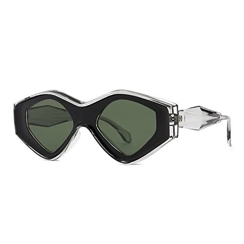 HLVDLSNI Fashion Diamond Sonnenbrille Damen Dreieck Hip Hop Sonnenbrille Damenmode Einzigartige Sonnenbrille(Black Clear Green) von HLVDLSNI
