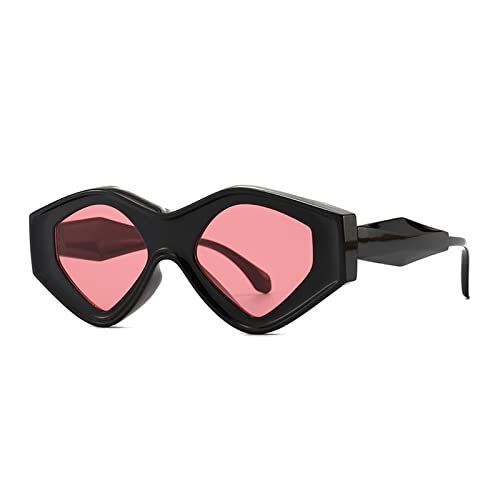 HLVDLSNI Fashion Diamond Sonnenbrille Damen Dreieck Hip Hop Sonnenbrille Damenmode Einzigartige Sonnenbrille(Black Pink) von HLVDLSNI