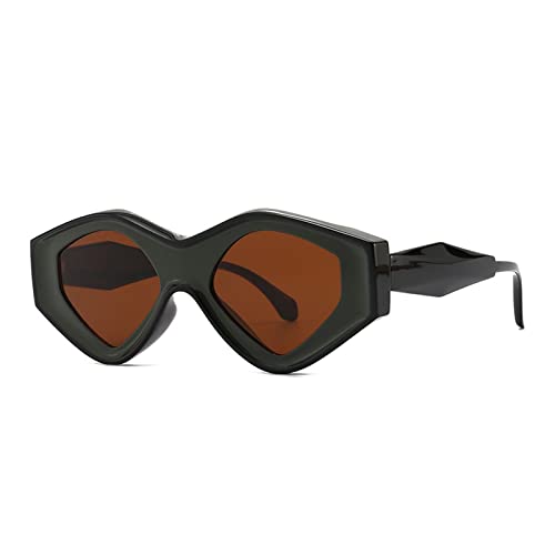 HLVDLSNI Fashion Diamond Sonnenbrille Damen Dreieck Hip Hop Sonnenbrille Damenmode Einzigartige Sonnenbrille(Reen Tea) von HLVDLSNI