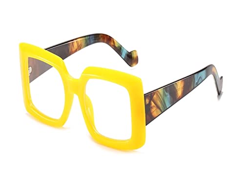 HLVDLSNI Gelbes quadratisches Brillengestell for Frauen übergroße Mode transparente optische Brillengestelle weibliche klare Brillen Brillen(Yellow) von HLVDLSNI
