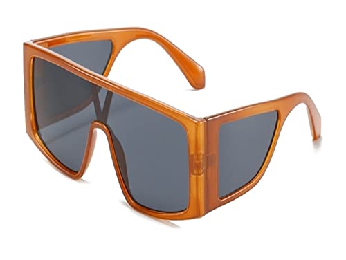 HLVDLSNI Große Punk Square Damen-Sonnenbrille mit großem Rahmen, rot, gelb, Retro-Sonnenbrille, Herrenbrille(Tea Gray) von HLVDLSNI