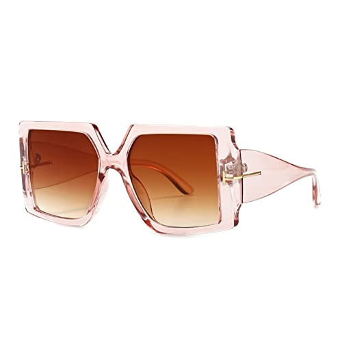 HLVDLSNI Große weibliche quadratische Sonnenbrille Mode Retro-Brille mit großem Rahmen Herrenbrille Luxusmarke Punk-Sonnenbrille Damen allmähliche Änderung UV400(Clear Tea) von HLVDLSNI