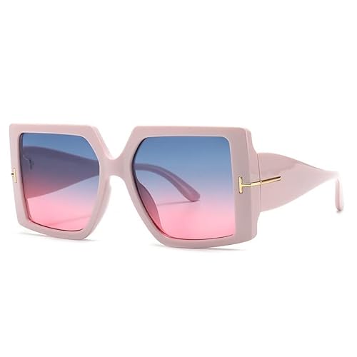HLVDLSNI Große weibliche quadratische Sonnenbrille Mode Retro-Brille mit großem Rahmen Herrenbrille Luxusmarke Punk-Sonnenbrille Damen allmähliche Änderung UV400(Pink Blue) von HLVDLSNI