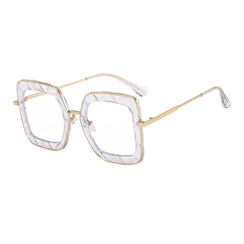HLVDLSNI Großer quadratischer Damenbrillenrahmen mit einzigartigem Design, transparente Computerbrille aus modischem Markenmetall, transparente Retro-Gläser(White) von HLVDLSNI