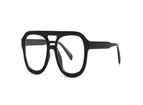 HLVDLSNI Klassische Retro-Sonnenbrille for Damen mit Leopardenmuster Doppelsteg Retro-Oversized-Sonnenbrille for Damen UV400(Black Clear) von HLVDLSNI
