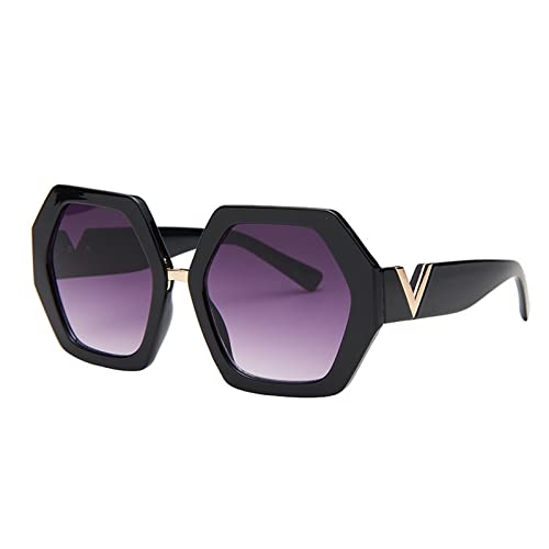 HLVDLSNI Klassische quadratische Retro-Sonnenbrille, übergroße Sonnenbrille, schwarze Retro-Sonnenbrille for Damen(C2) von HLVDLSNI