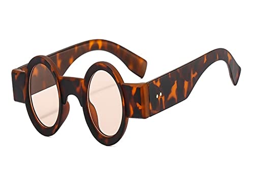 HLVDLSNI Kleine Runde Klare Linse Brille for Frauen Trendige Transparente Computerbrillen Mode Retro Vintage Optische Brillenbrillen(Leopard Tea) von HLVDLSNI