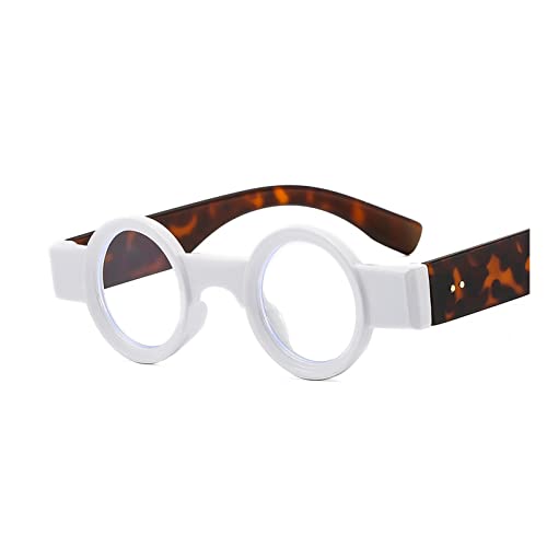 HLVDLSNI Kleine Runde Klare Linse Brille for Frauen Trendige Transparente Computerbrillen Mode Retro Vintage Optische Brillenbrillen(White Leopard) von HLVDLSNI