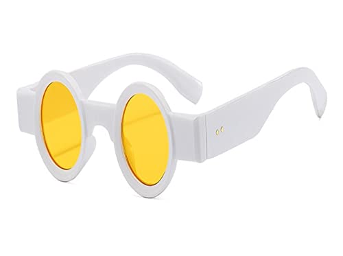HLVDLSNI Kleine Runde Klare Linse Brille for Frauen Trendige Transparente Computerbrillen Mode Retro Vintage Optische Brillenbrillen(White Yellow) von HLVDLSNI