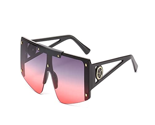 HLVDLSNI Luxus-Sonnenbrille for Damen mit Halbrahmen schwarze Nieten for Herrenbrille for Damen mit Sonnenbrille mit großem Rahmen(Black Gray Pink) von HLVDLSNI