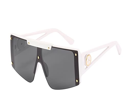 HLVDLSNI Luxus-Sonnenbrille for Damen mit Halbrahmen schwarze Nieten for Herrenbrille for Damen mit Sonnenbrille mit großem Rahmen(White Gray) von HLVDLSNI