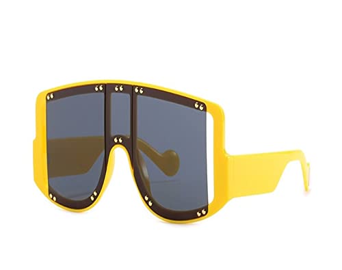 HLVDLSNI Männer Brille Übergroße Sonnenbrille Frauen Großen Rahmen Vintage Marke Designer Mode Große Quadratische Gradient Sonnenbrille Weibliche UV(Yellow Gray) von HLVDLSNI