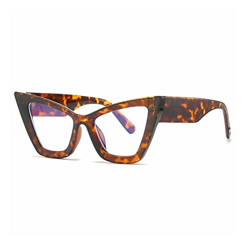 HLVDLSNI Mode Farbige Brillengestell for Frauen Neue Klare Anti-Blaulicht Optische Brillen Weibliche Übergroße TR90 Brille(Leopard-01) von HLVDLSNI