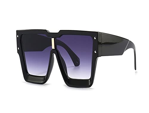 HLVDLSNI Mode Marke Quadratische Sonnenbrille Frauen Mode Übergroße Muster Dekoration Sonnenbrille for Frauen Vintage Luxus Shades UV400(Black Gray) von HLVDLSNI