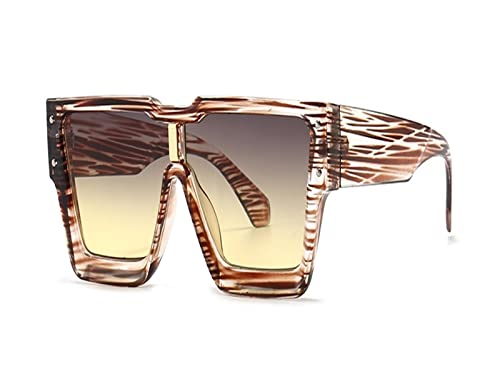 HLVDLSNI Mode Marke Quadratische Sonnenbrille Frauen Mode Übergroße Muster Dekoration Sonnenbrille for Frauen Vintage Luxus Shades UV400(Yellow Stripe) von HLVDLSNI