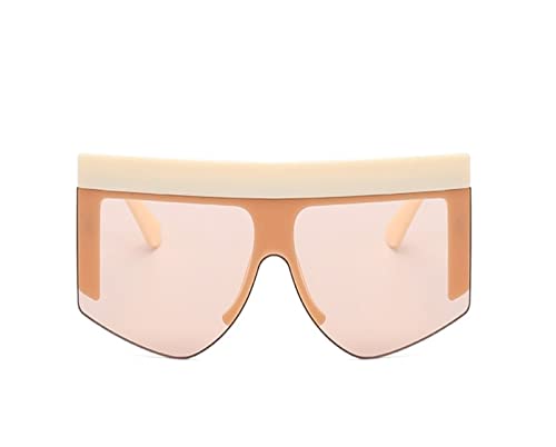HLVDLSNI Mode-Sonnenbrille Gelbe Brille mit großem Rahmen Übergroßer Halbrahmen for Herren Damen-Sonnenbrille UV400(Beige Pink) von HLVDLSNI