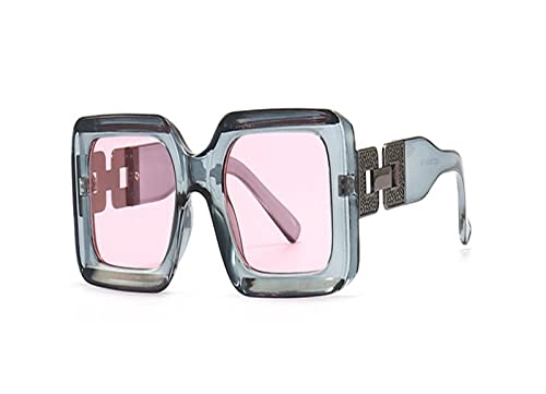 HLVDLSNI Modemarke quadratische Sonnenbrille Frauen neue rechteckige Sonnenbrille Frauen schwarze Brille Fahrerbrille UV400(Gray Pink) von HLVDLSNI