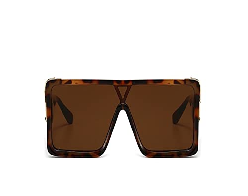 HLVDLSNI Modische eckige Sonnenbrille for Damen, blaue große Retro-Brille for Herren, neue übergroße schwarze Sonnenbrille for Damen(Leopard Tea) von HLVDLSNI