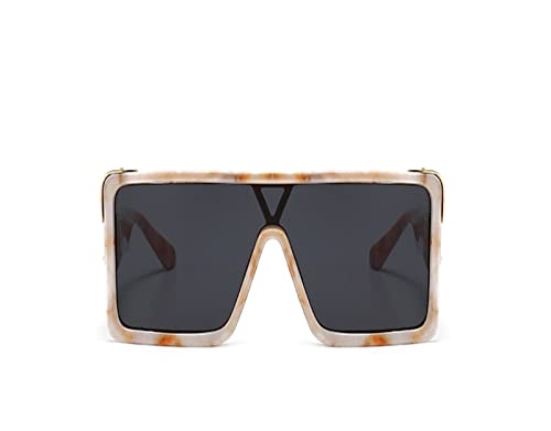 HLVDLSNI Modische eckige Sonnenbrille for Damen, blaue große Retro-Brille for Herren, neue übergroße schwarze Sonnenbrille for Damen(Yellow Gray) von HLVDLSNI