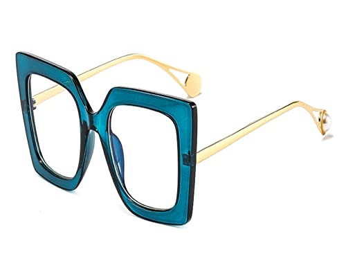 HLVDLSNI Modischer quadratischer Brillenrahmen mit Blumenmuster, modisches und luxuriöses Design, transparente Linsen, übergroße Brille, modischer Stil(Blue Gray) von HLVDLSNI