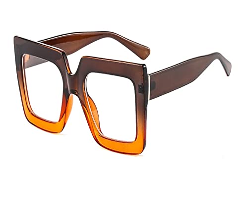 HLVDLSNI Quadratischer transparenter Brillenrahmen Vintage Klare Brille Trendige Stile Markendesigner Übergroße Mode-Computerbrillen(Gray Orange) von HLVDLSNI