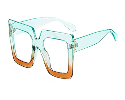 HLVDLSNI Quadratischer transparenter Brillenrahmen Vintage Klare Brille Trendige Stile Markendesigner Übergroße Mode-Computerbrillen(Green Tea) von HLVDLSNI