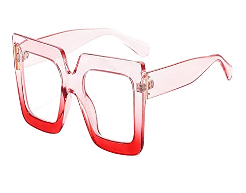 HLVDLSNI Quadratischer transparenter Brillenrahmen Vintage Klare Brille Trendige Stile Markendesigner Übergroße Mode-Computerbrillen(Pink Red) von HLVDLSNI
