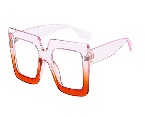 HLVDLSNI Quadratischer transparenter Brillenrahmen Vintage Klare Brille Trendige Stile Markendesigner Übergroße Mode-Computerbrillen(Purple Orange) von HLVDLSNI