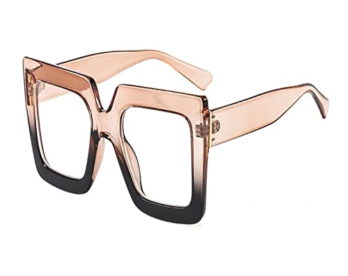 HLVDLSNI Quadratischer transparenter Brillenrahmen Vintage Klare Brille Trendige Stile Markendesigner Übergroße Mode-Computerbrillen(Tea Gray) von HLVDLSNI