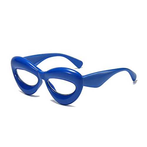 HLVDLSNI Rahmenbrille mit einzigartigem Katzenauge Retro Bonbonfarbe rosa blau transparente Brille for Damengläser(Blue) von HLVDLSNI