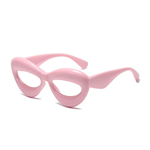 HLVDLSNI Rahmenbrille mit einzigartigem Katzenauge Retro Bonbonfarbe rosa blau transparente Brille for Damengläser(Pink) von HLVDLSNI
