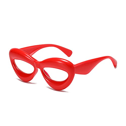 HLVDLSNI Rahmenbrille mit einzigartigem Katzenauge Retro Bonbonfarbe rosa blau transparente Brille for Damengläser(Red) von HLVDLSNI
